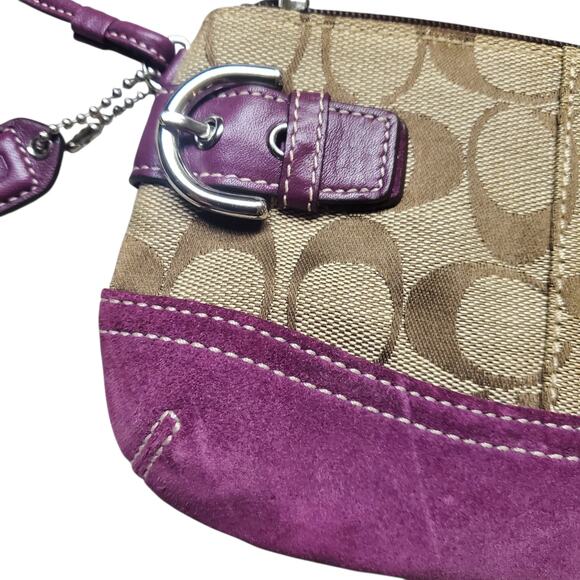 Y2k Coach Signature Purple Suede Corner Zip Wristlet - Picture 3 of 10